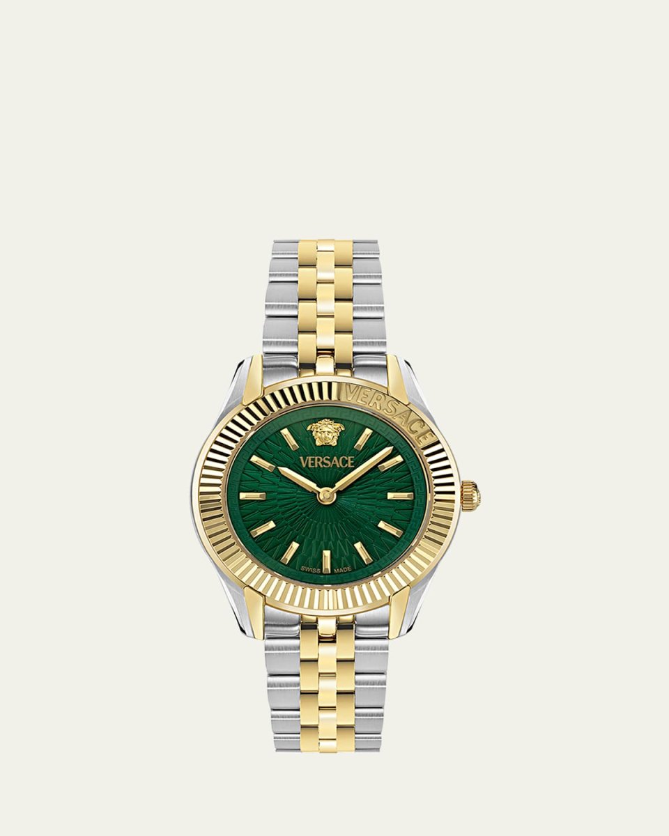 30mm Greca Time Watch with Bracelet Strap, Two Tone/Green
